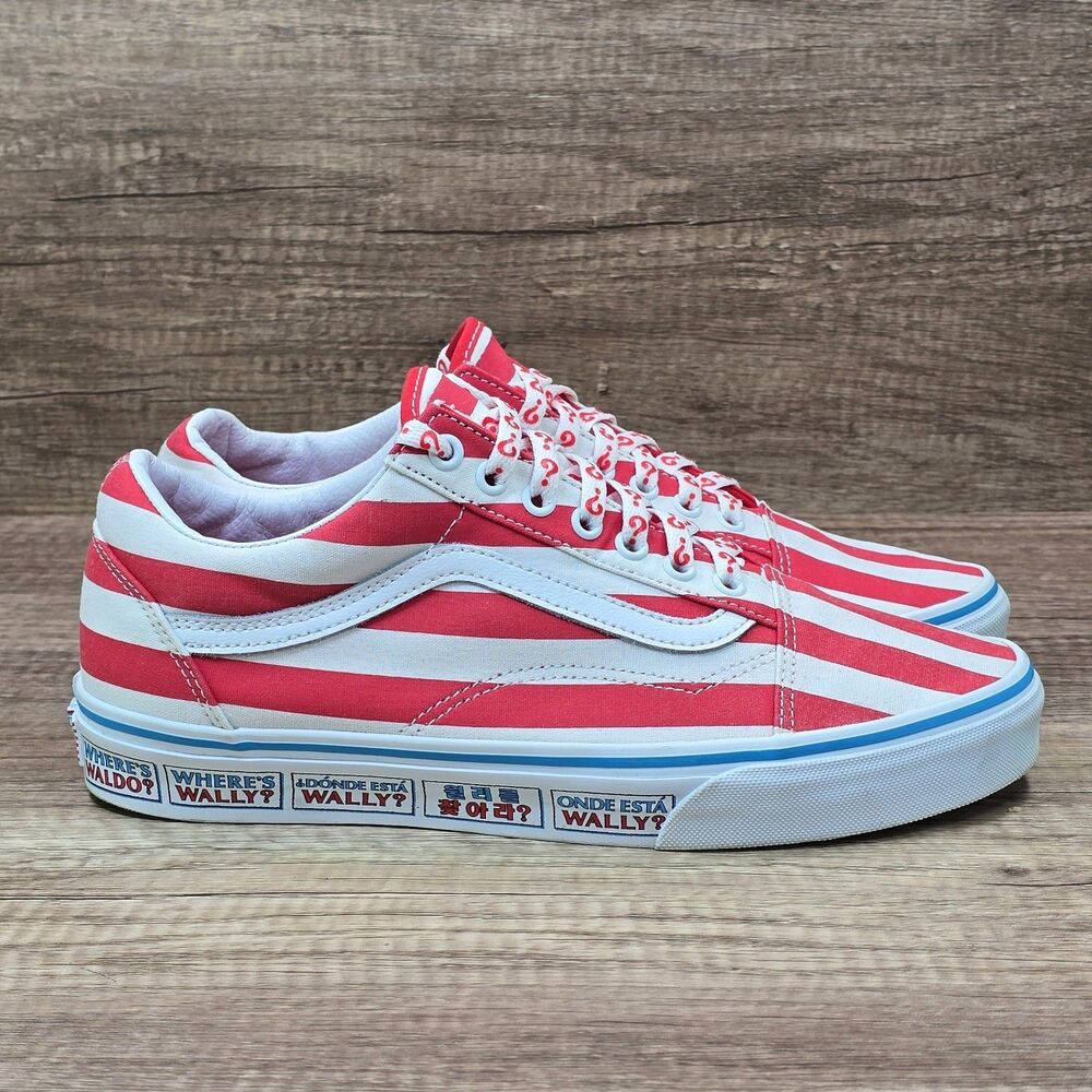 Vans x Where's Waldo? Old Skool International Stripes Men's 9.5 White Red Shoes